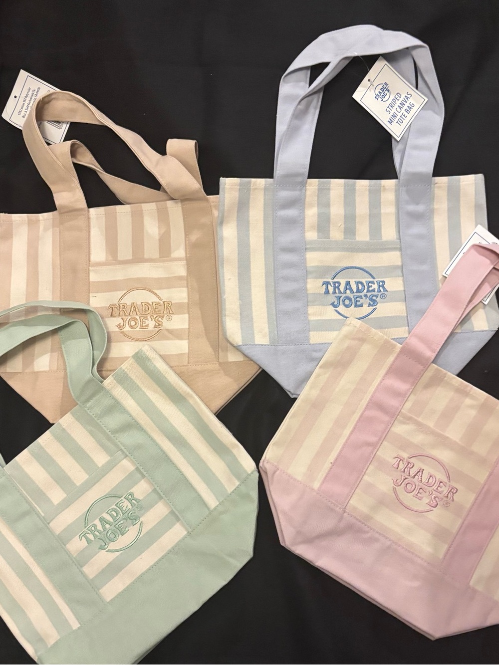 Trader Joe’s Mini Pastel Stripe Canvas Tote Bag Limited Edition Set Of 4 NWT